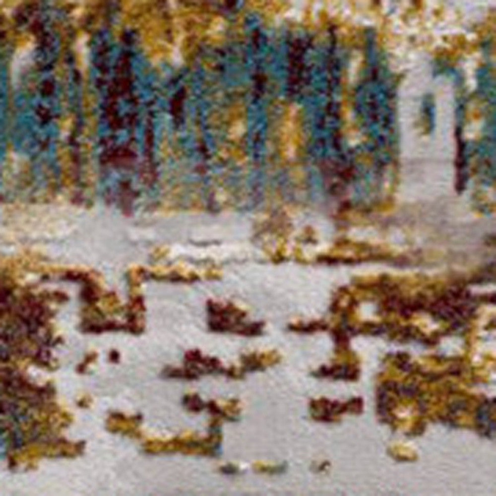 10' Ivory and Gold Abstract Runner Rug-Area Rugs-DECOROLALA