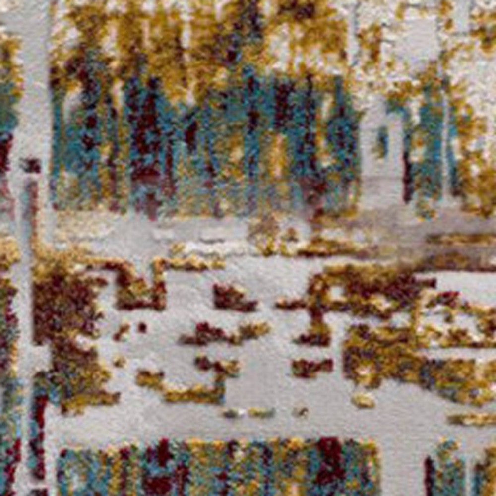 10' Ivory and Gold Abstract Runner Rug-Area Rugs-DECOROLALA