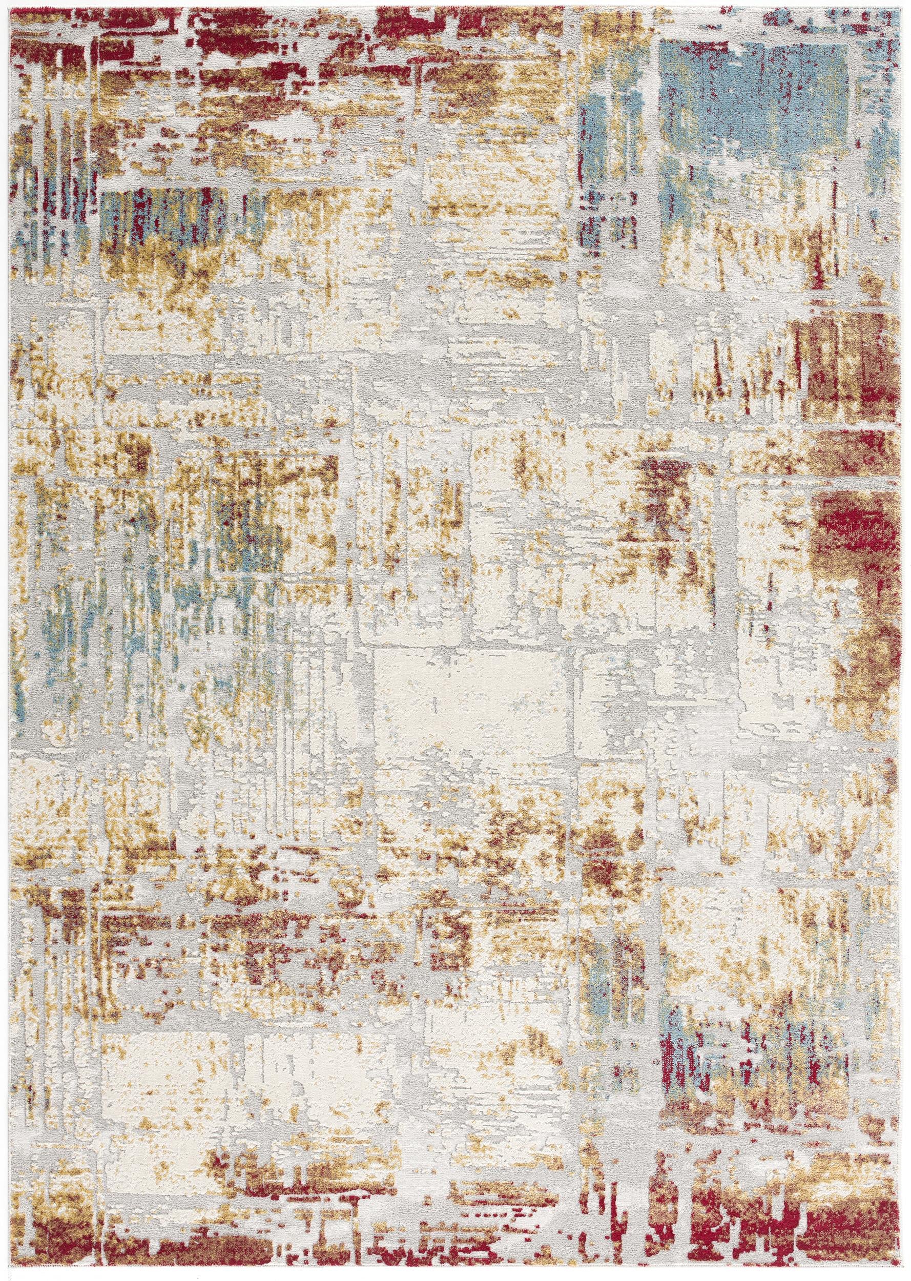 10' Ivory and Gold Abstract Runner Rug-Area Rugs-DECOROLALA