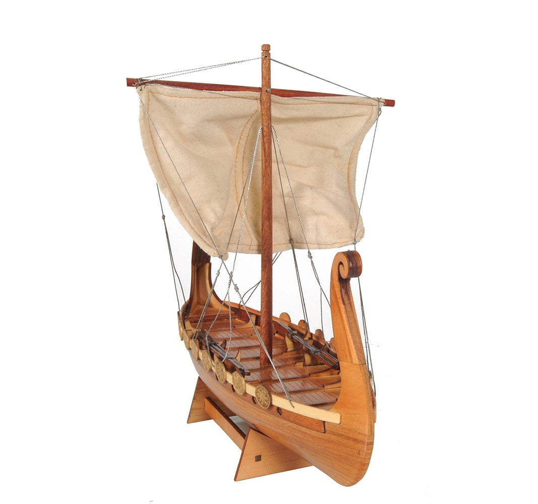 10" Natural Solid Wood Hand Painted Decorative Boat-Sculptures-DECOROLALA