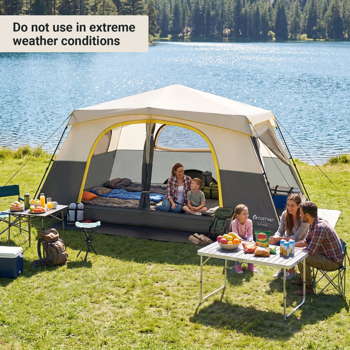 10 Person Instant Cabin Camping Tent with Rainfly 13 ft x 9 ft Portable Large Family Tent-Beige-Tents-DECOROLALA