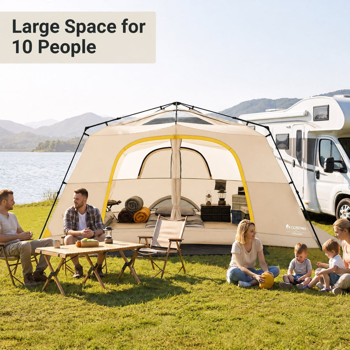 10 Person Instant Cabin Camping Tent with Rainfly 13 ft x 9 ft Portable Large Family Tent-Coffee-Tents-DECOROLALA