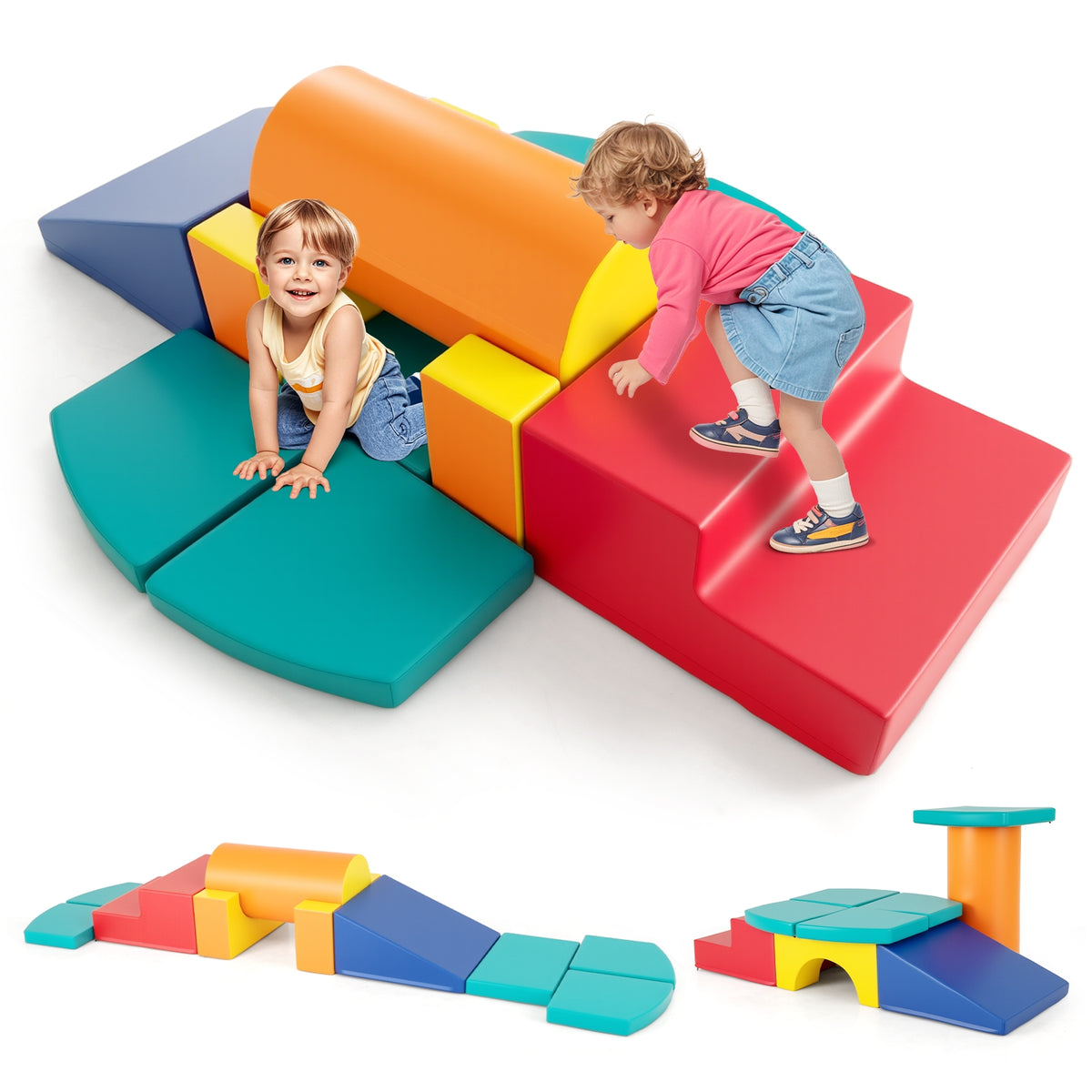 10-Piece Foam Climbing Blocks Set for Toddlers - PU Leather-Playground Climbers & Slides-DECOROLALA