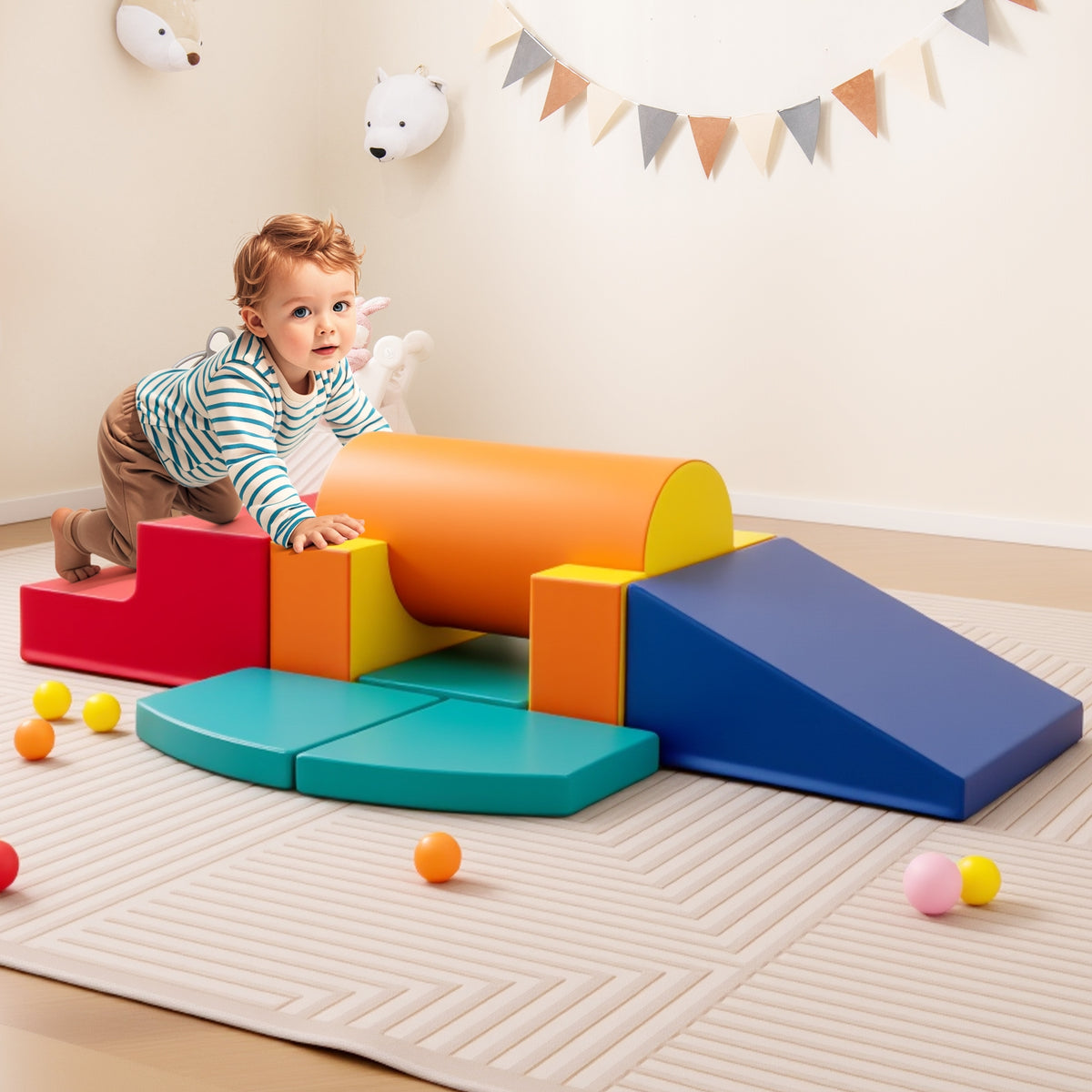 10-Piece Foam Climbing Blocks Set for Toddlers - PU Leather-Playground Climbers & Slides-DECOROLALA