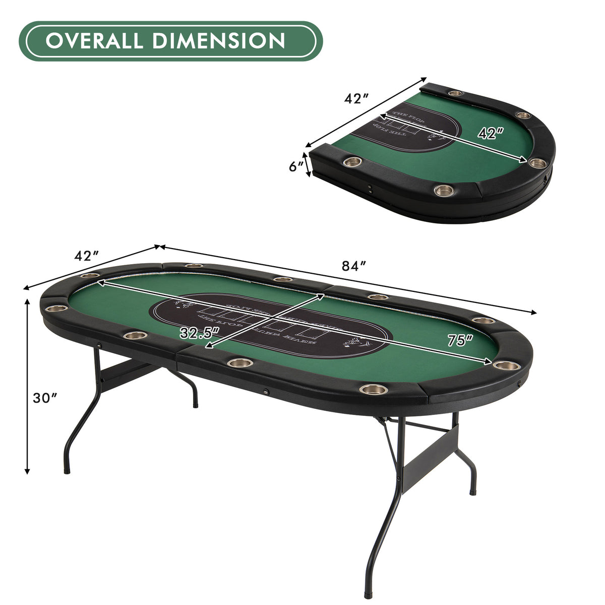 10-Player Foldable Poker Table with LED Lights and USB Ports-Game Room Products-DECOROLALA