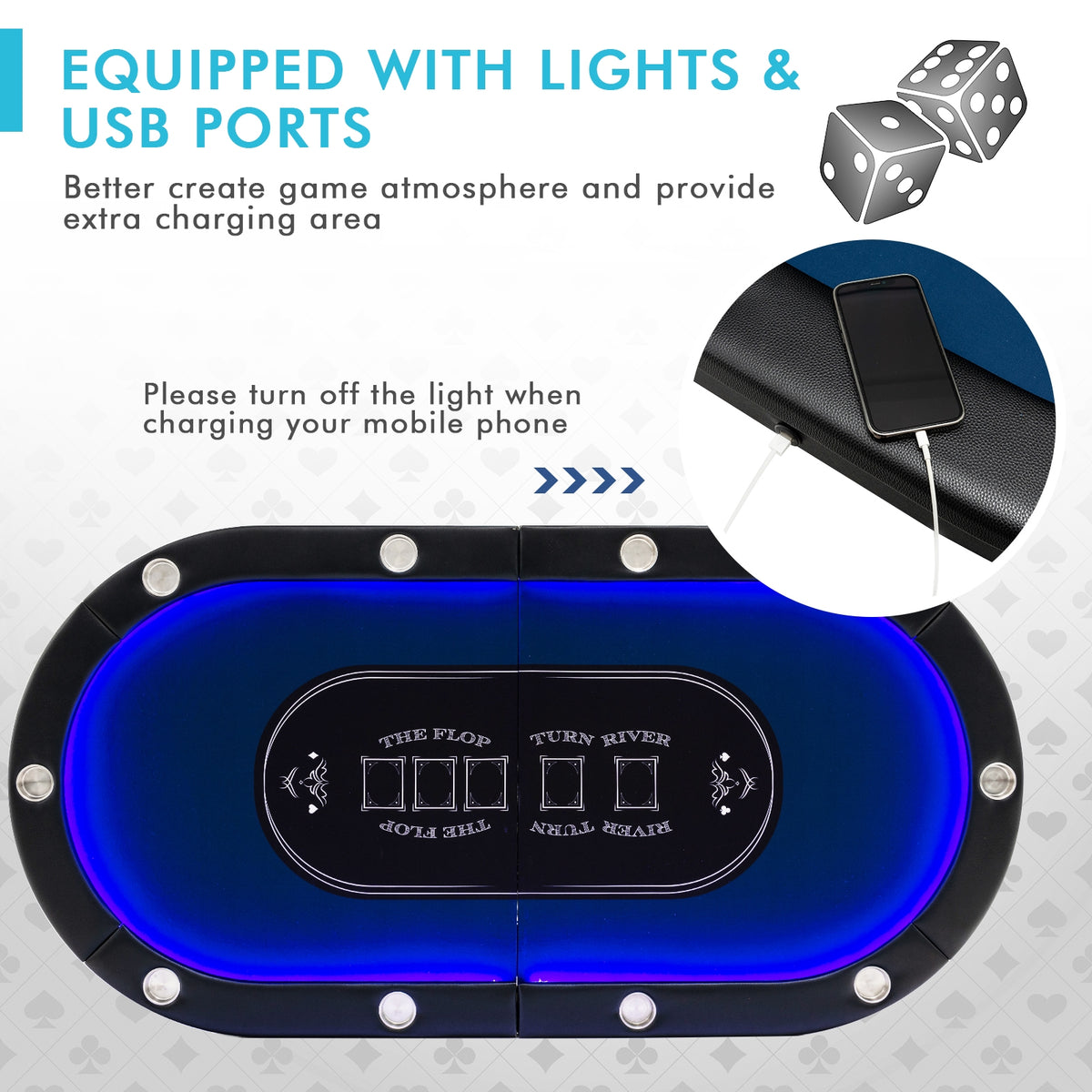 10-Player Foldable Poker Table with LED Lights and USB Ports-Game Room Products-DECOROLALA