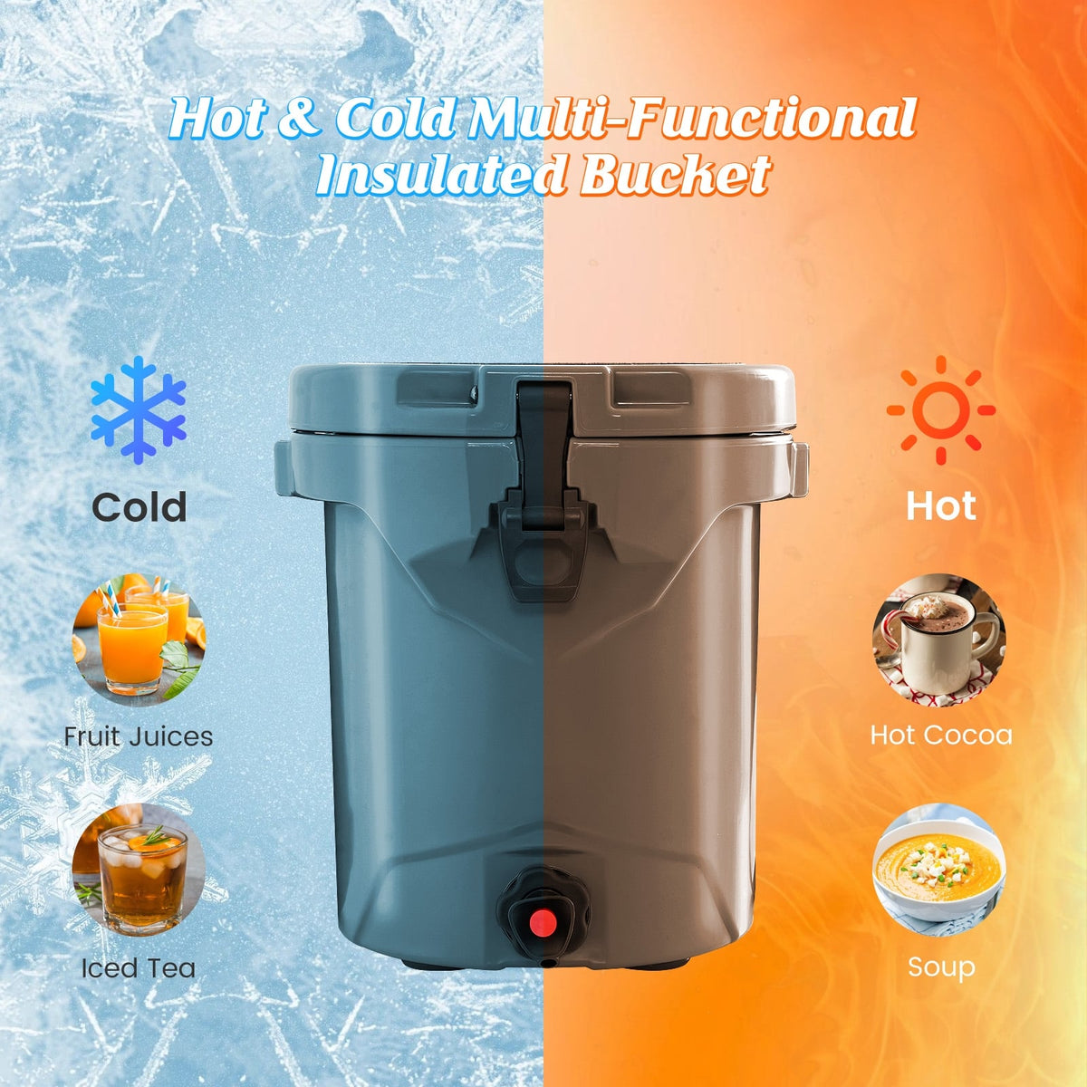 10 QT Drink Cooler Insulated Ice Chest with Spigot Flat Seat Lid and Adjustable Strap-Gray-Coolers-DECOROLALA
