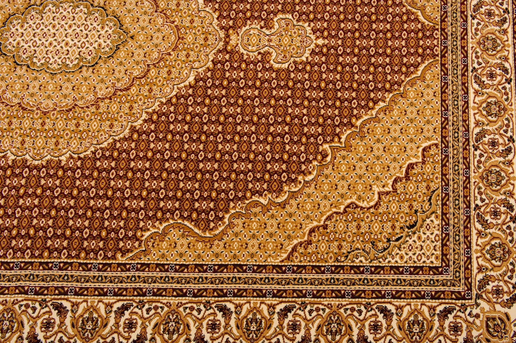 10' Red And Beige Oriental Runner Rug-Area Rugs-DECOROLALA