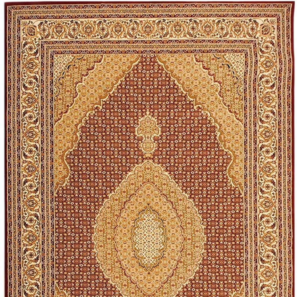 10' Red And Beige Oriental Runner Rug-Area Rugs-DECOROLALA