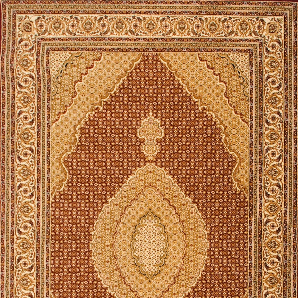 10' Red And Beige Oriental Runner Rug-Area Rugs-DECOROLALA