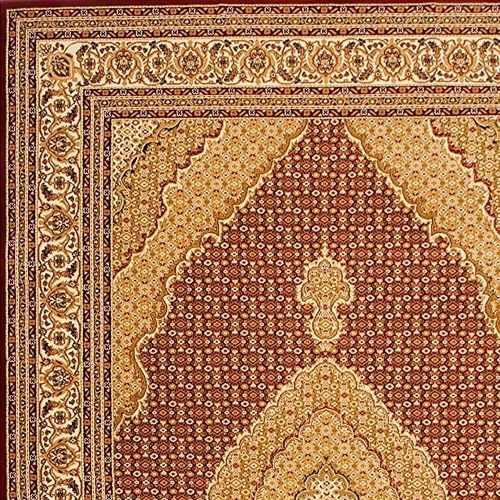 10' Red And Beige Oriental Runner Rug-Area Rugs-DECOROLALA