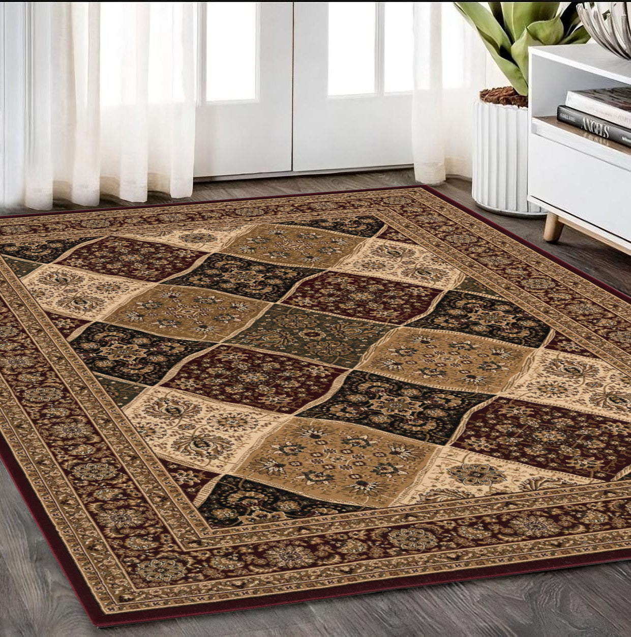 10' Red And Beige Oriental Runner Rug-Area Rugs-DECOROLALA