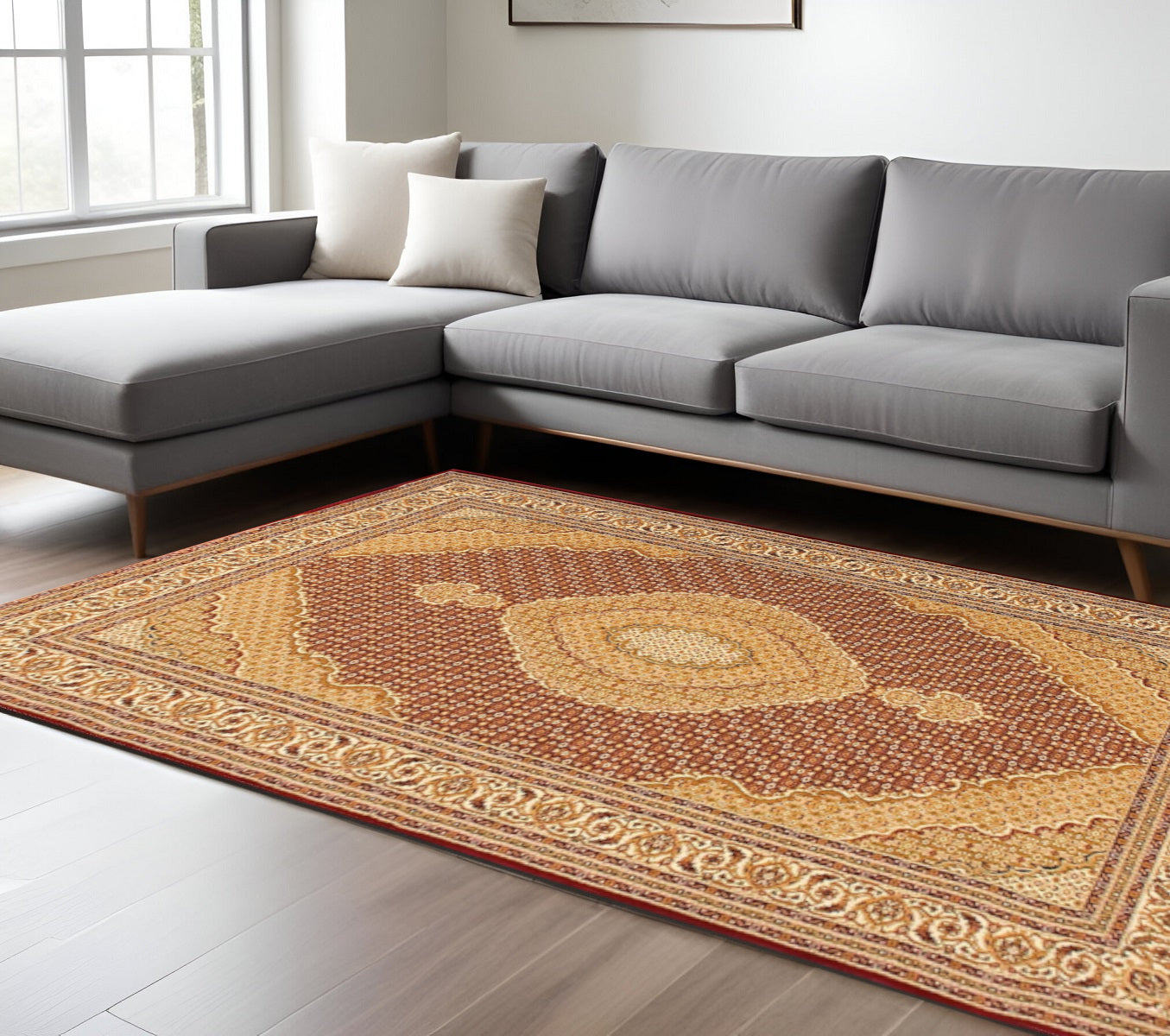 10' Red And Beige Oriental Runner Rug-Area Rugs-DECOROLALA