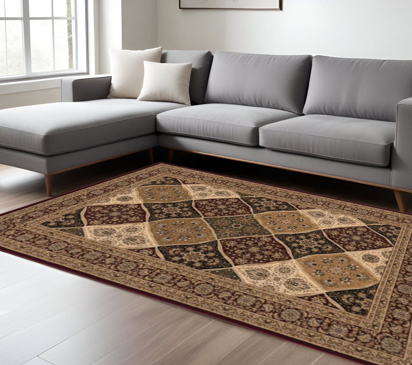 10' Red And Beige Oriental Runner Rug-Area Rugs-DECOROLALA