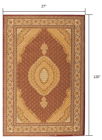 10' Red And Beige Oriental Runner Rug-Area Rugs-DECOROLALA