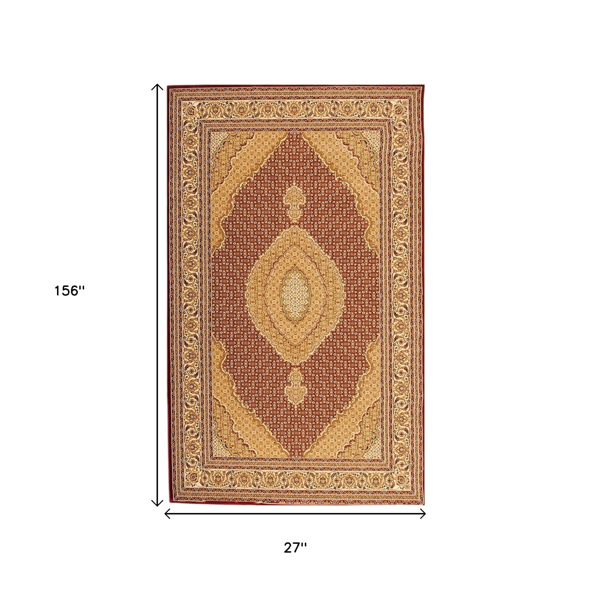 10' Red And Beige Oriental Runner Rug-Area Rugs-DECOROLALA