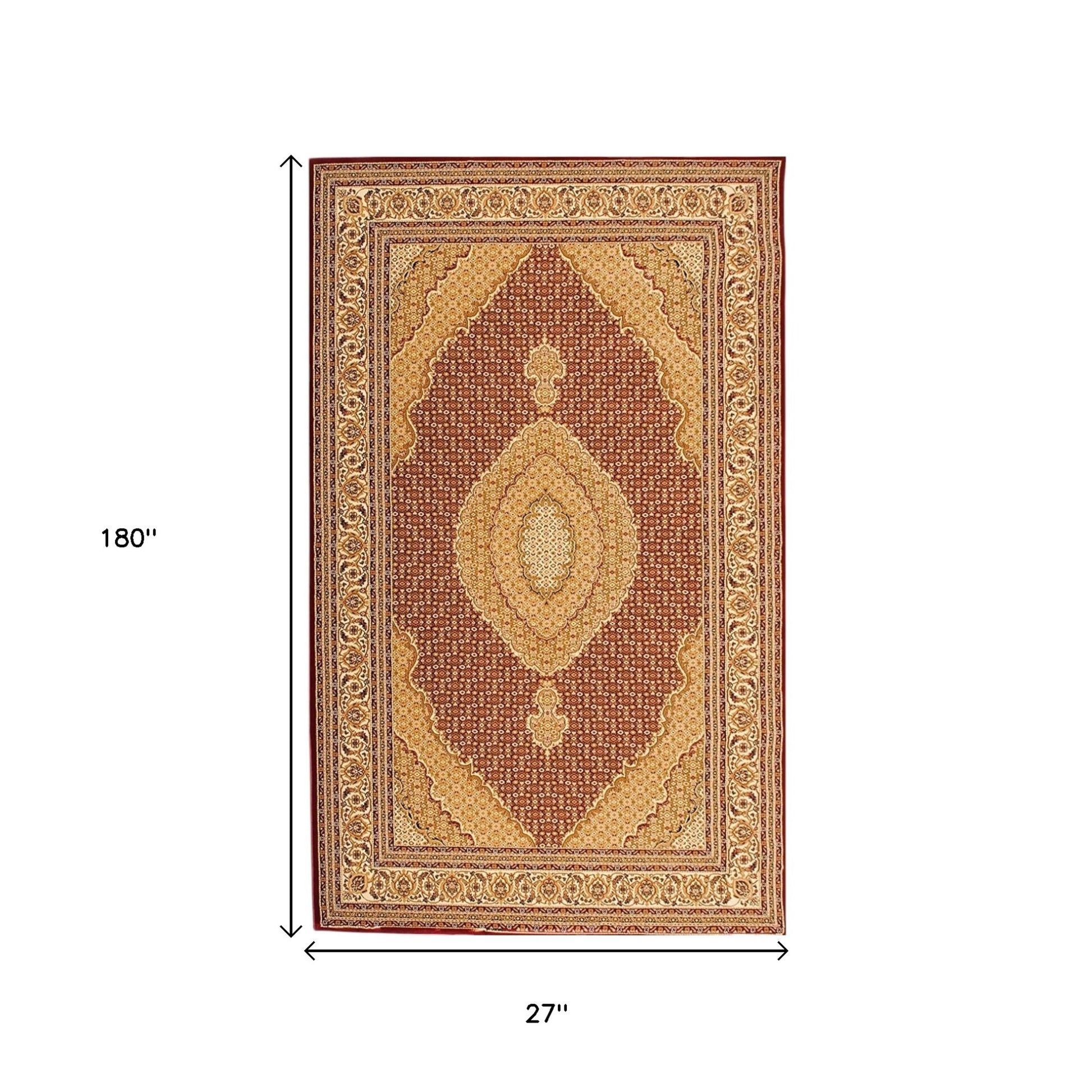 10' Red And Beige Oriental Runner Rug-Area Rugs-DECOROLALA