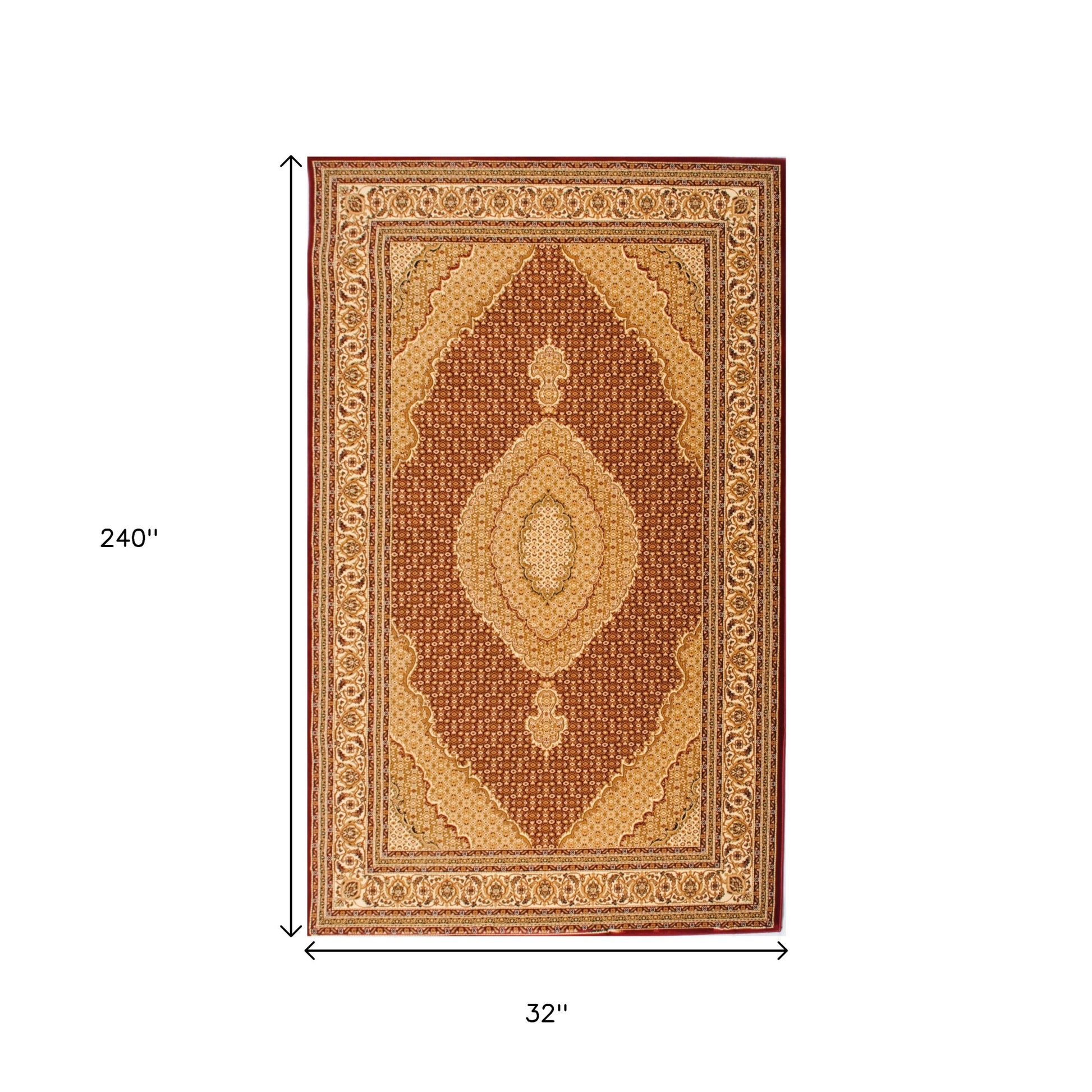 10' Red And Beige Oriental Runner Rug-Area Rugs-DECOROLALA