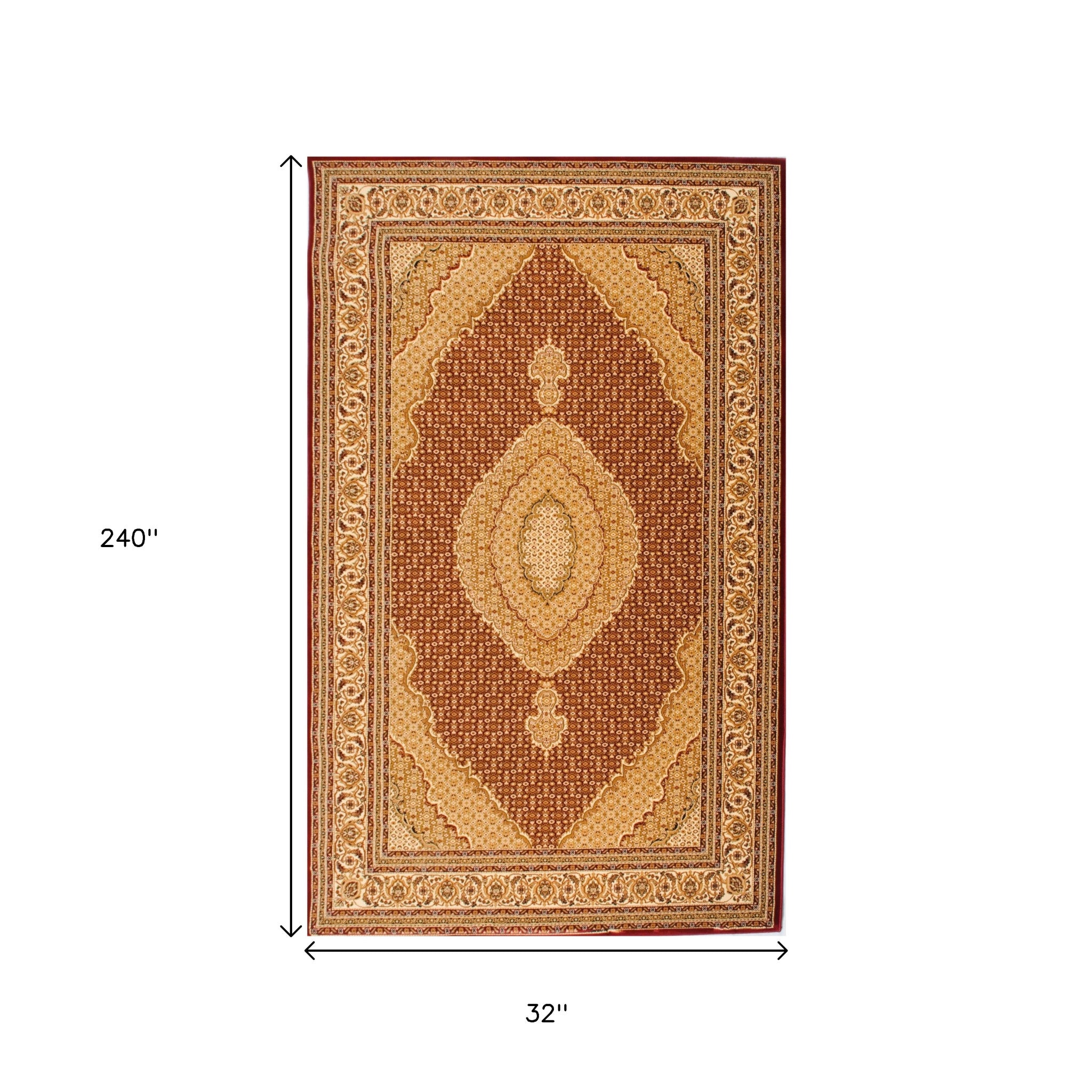 10' Red And Beige Oriental Runner Rug-Area Rugs-DECOROLALA