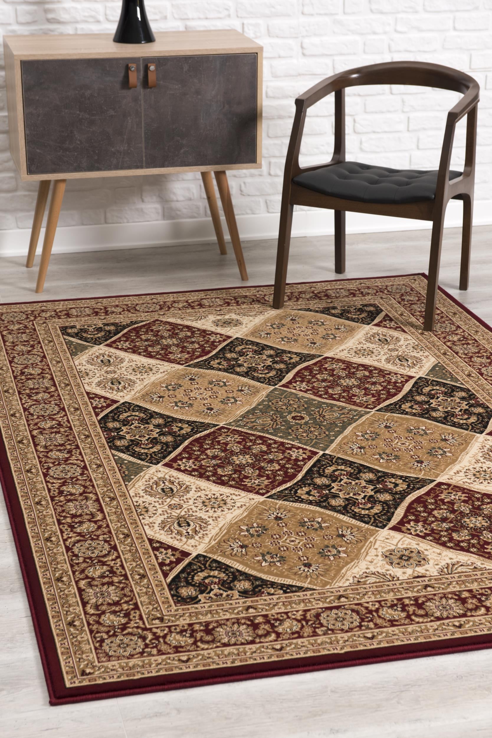 10' Red And Beige Oriental Runner Rug-Area Rugs-DECOROLALA