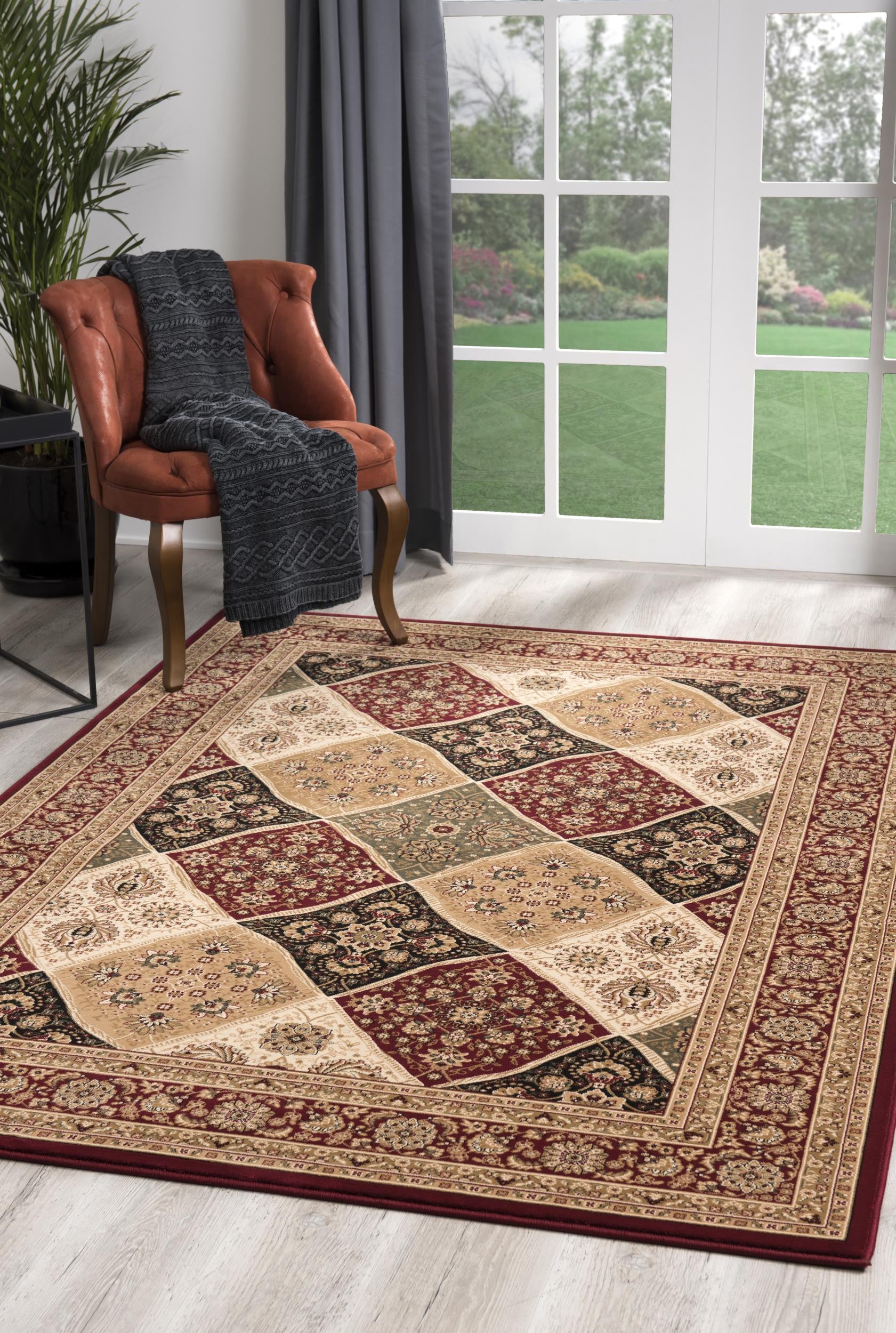 10' Red And Beige Oriental Runner Rug-Area Rugs-DECOROLALA