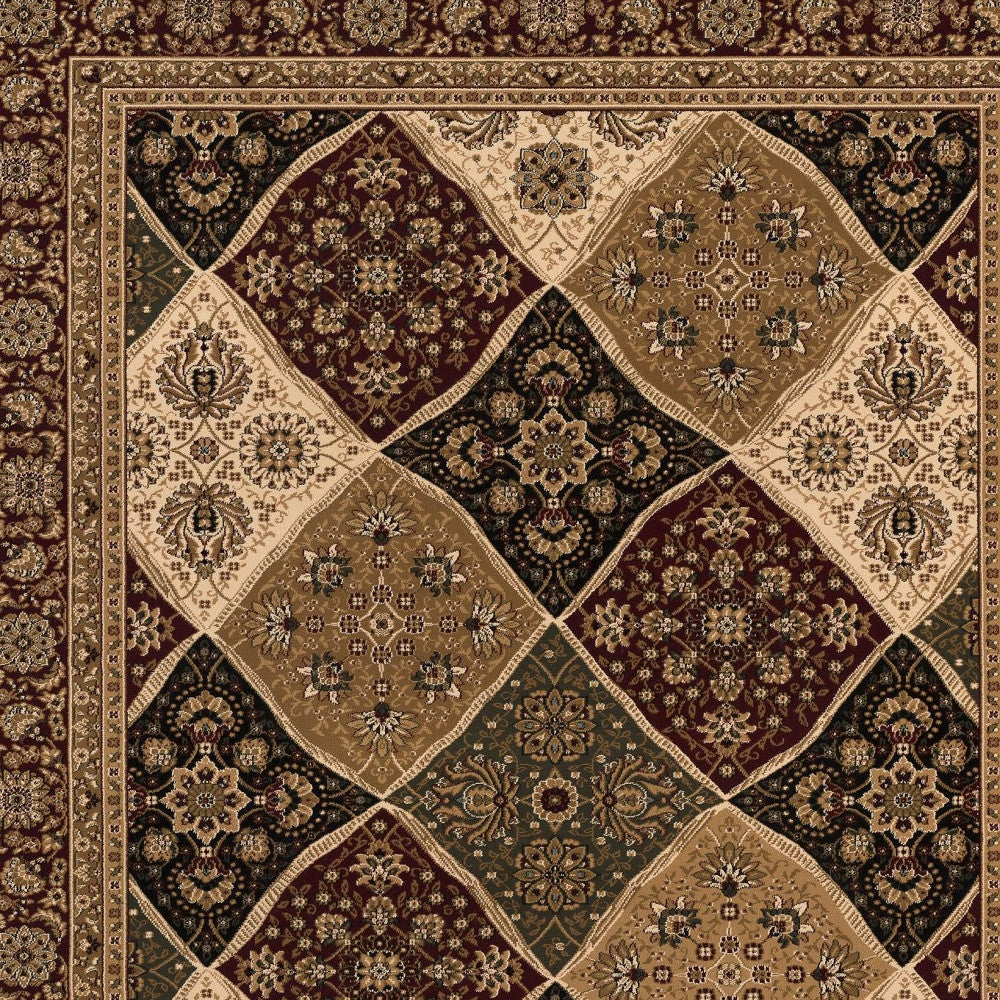 10' Red And Beige Oriental Runner Rug-Area Rugs-DECOROLALA