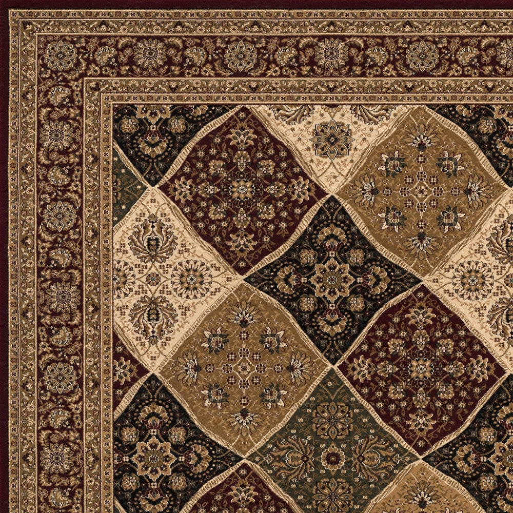 10' Red And Beige Oriental Runner Rug-Area Rugs-DECOROLALA