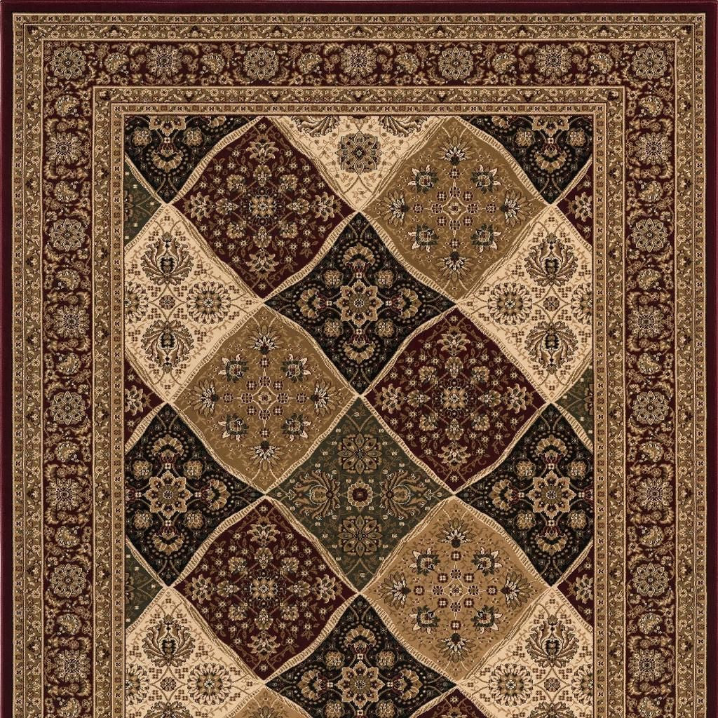 10' Red And Beige Oriental Runner Rug-Area Rugs-DECOROLALA