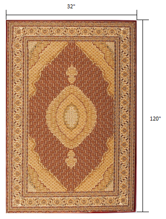 10' Red And Beige Oriental Runner Rug-Area Rugs-DECOROLALA
