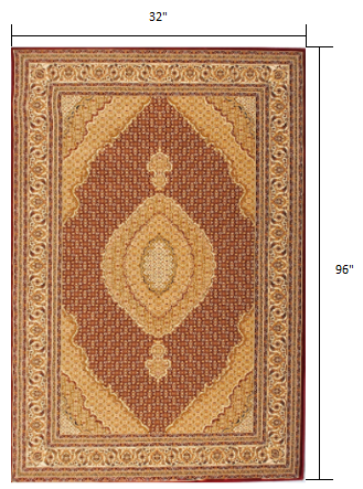 10' Red And Beige Oriental Runner Rug-Area Rugs-DECOROLALA