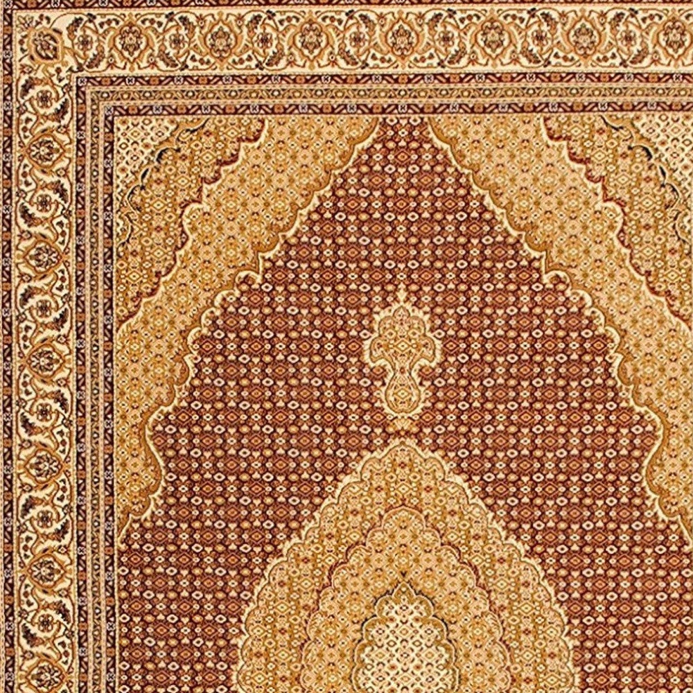 10' Red And Beige Oriental Runner Rug-Area Rugs-DECOROLALA