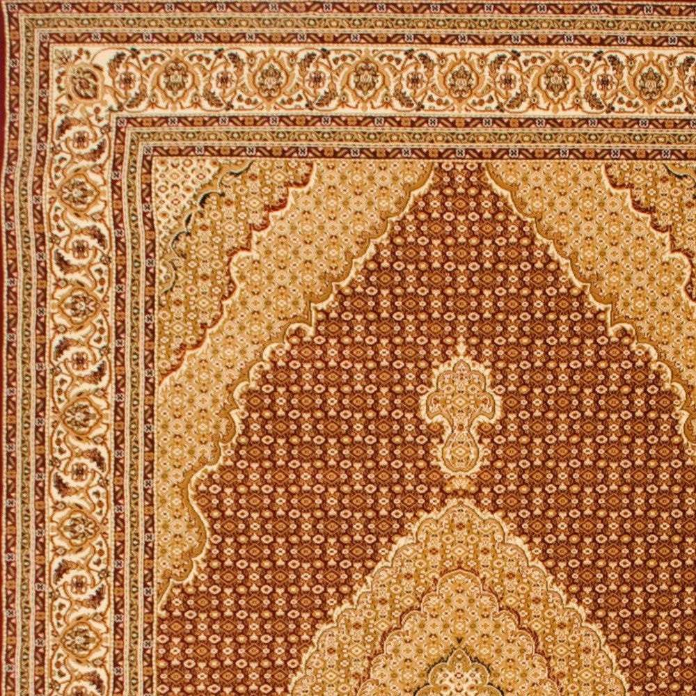 10' Red And Beige Oriental Runner Rug-Area Rugs-DECOROLALA