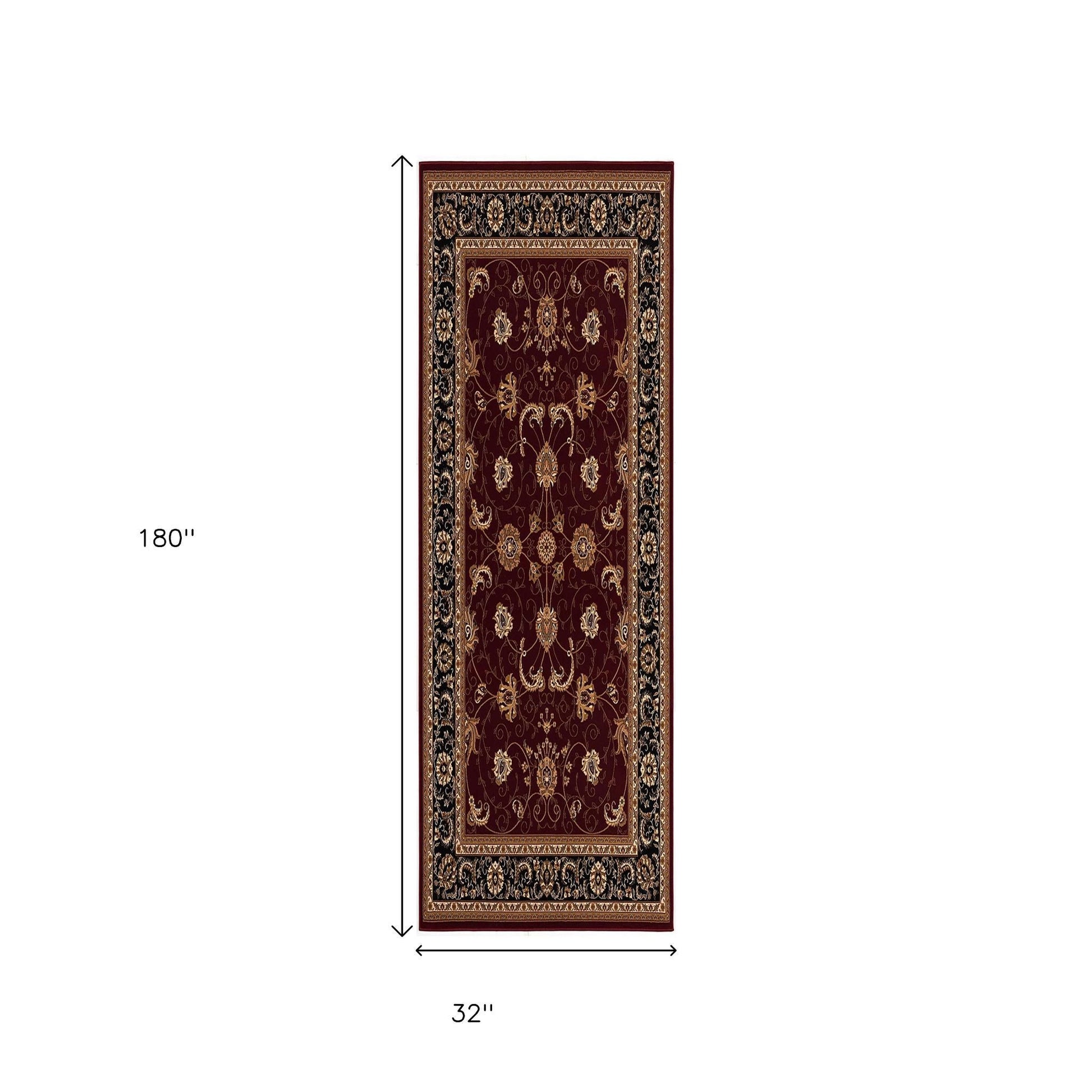 10' Red And Black Oriental Runner Rug-Area Rugs-DECOROLALA