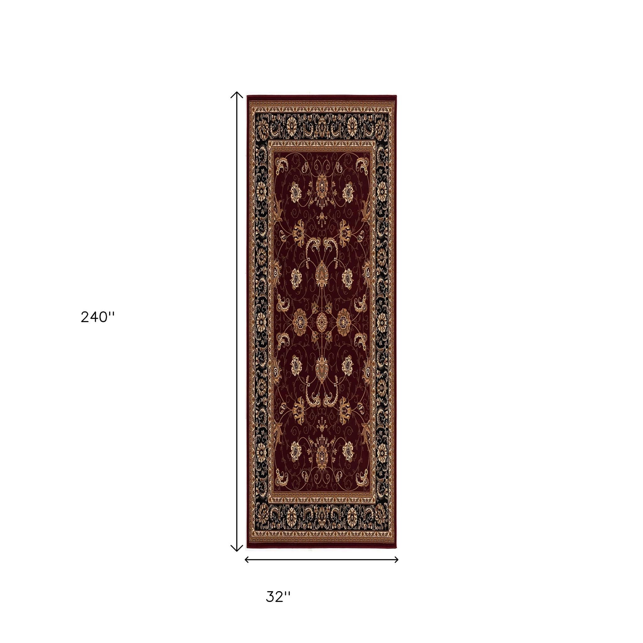 10' Red And Black Oriental Runner Rug-Area Rugs-DECOROLALA