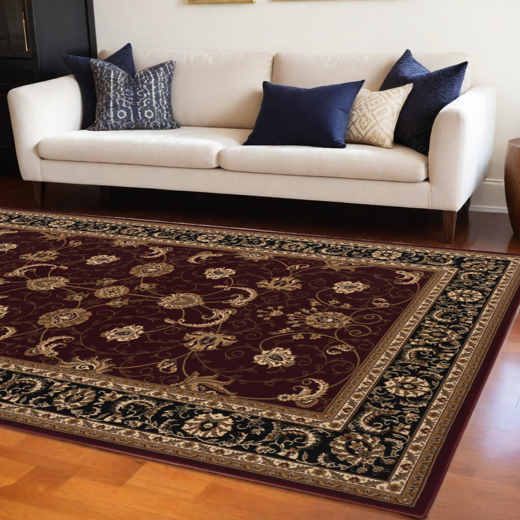 10' Red And Black Oriental Runner Rug-Area Rugs-DECOROLALA