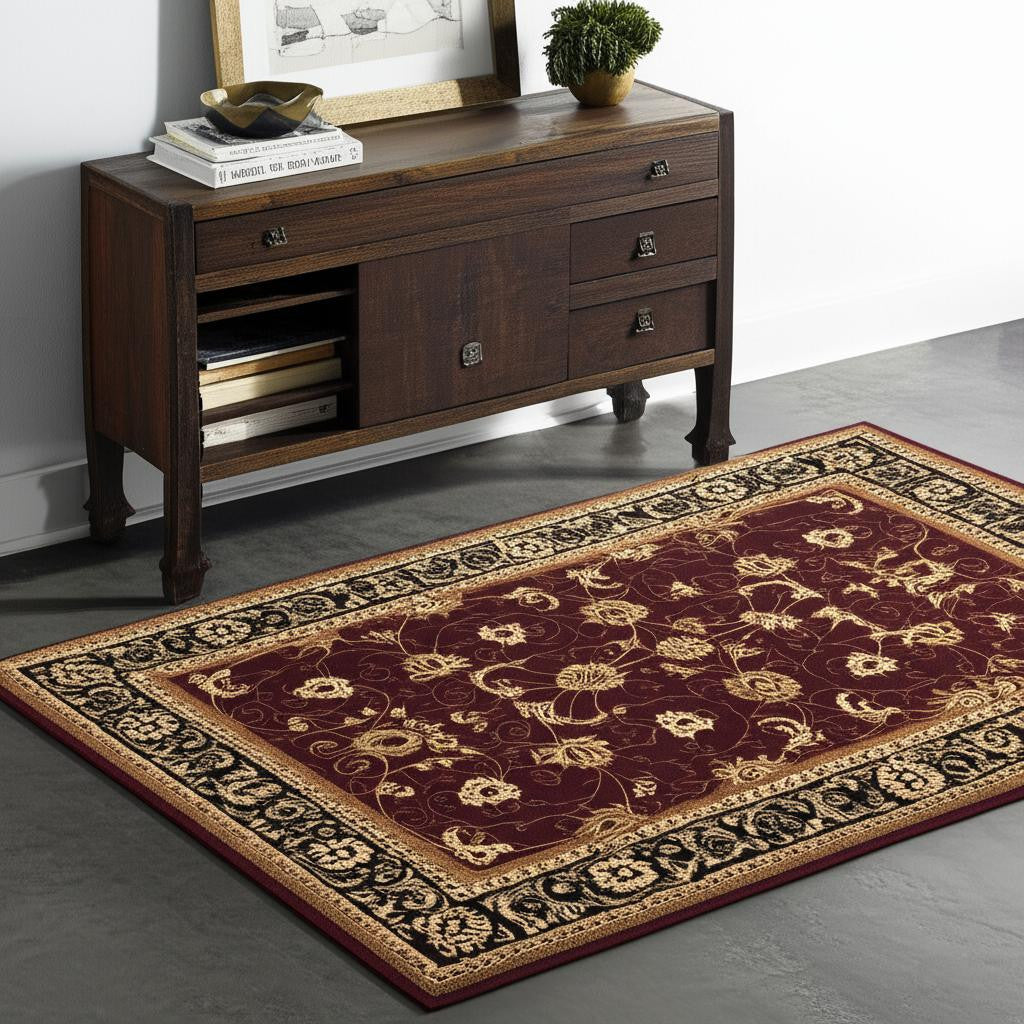 10' Red And Black Oriental Runner Rug-Area Rugs-DECOROLALA