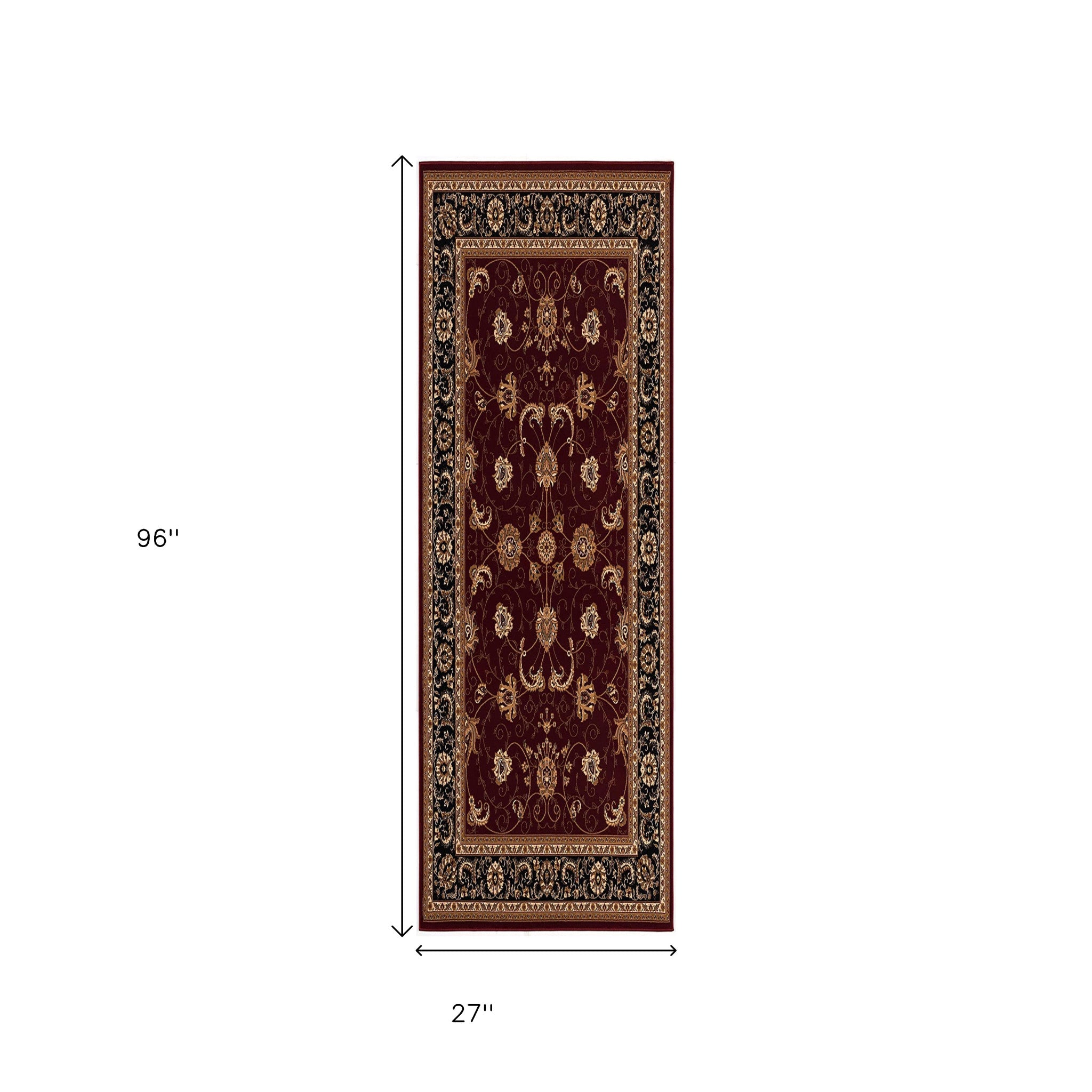 10' Red And Black Oriental Runner Rug-Area Rugs-DECOROLALA