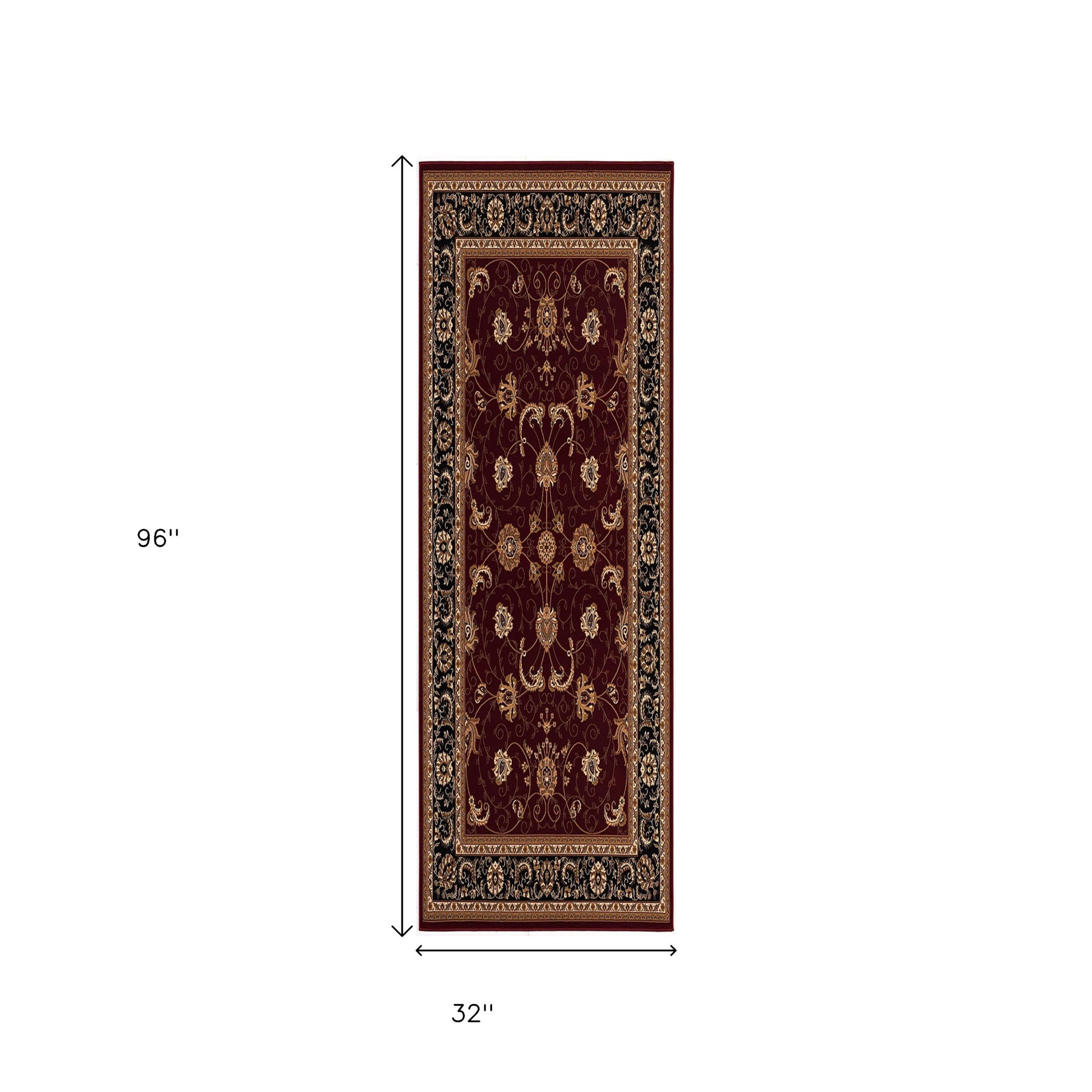 10' Red And Black Oriental Runner Rug-Area Rugs-DECOROLALA