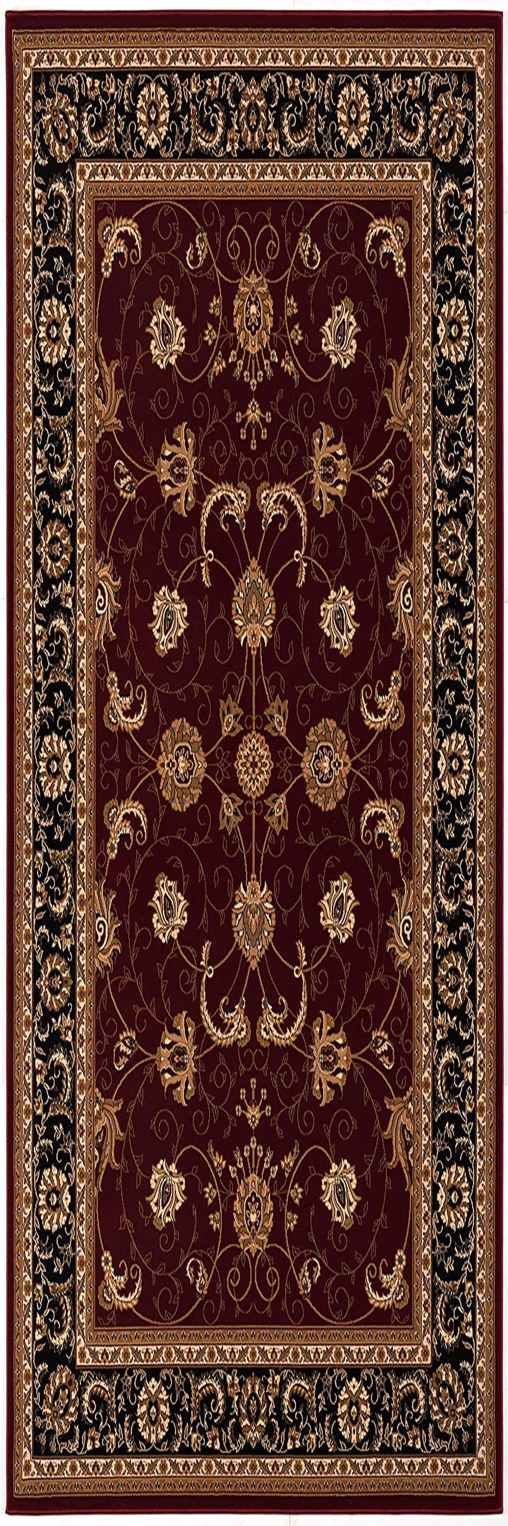 10' Red And Black Oriental Runner Rug-Area Rugs-DECOROLALA