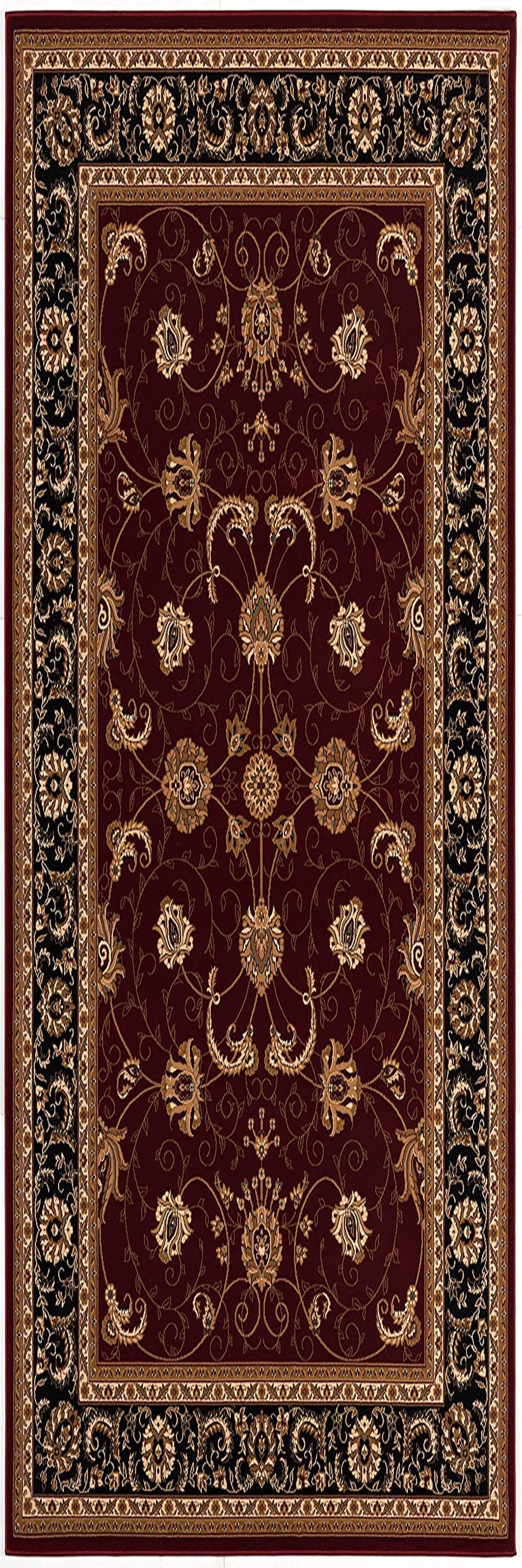 10' Red And Black Oriental Runner Rug-Area Rugs-DECOROLALA