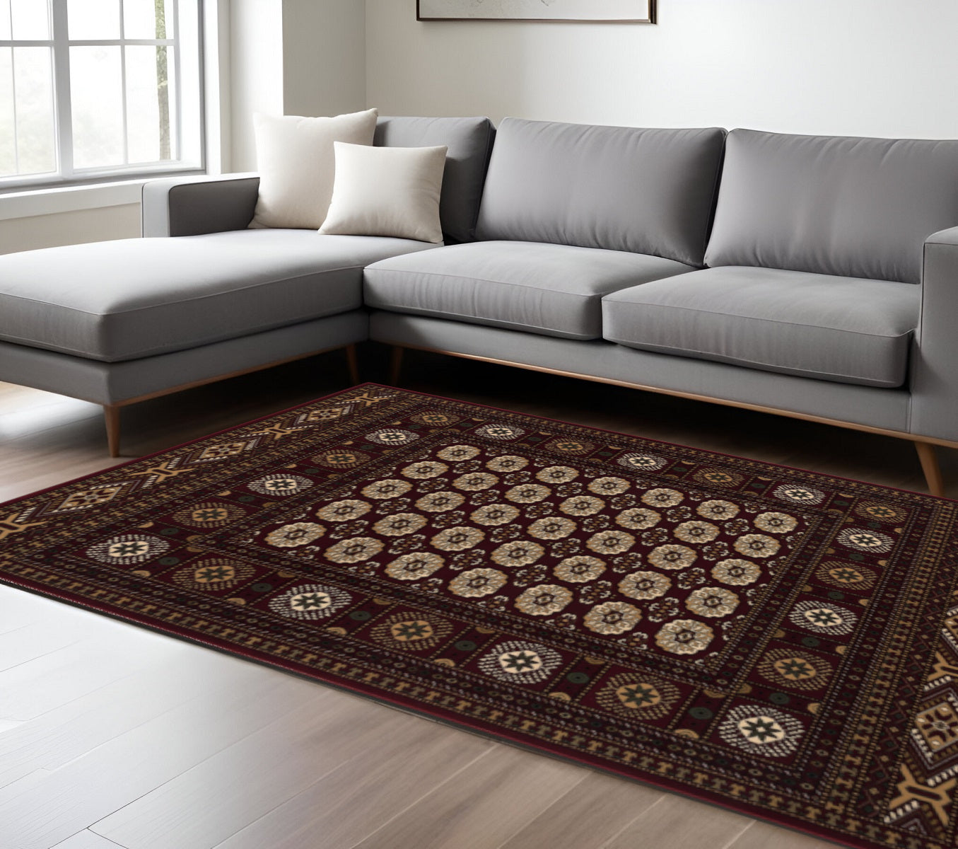 10' Red And Ivory Floral Medallion Runner Rug-Area Rugs-DECOROLALA