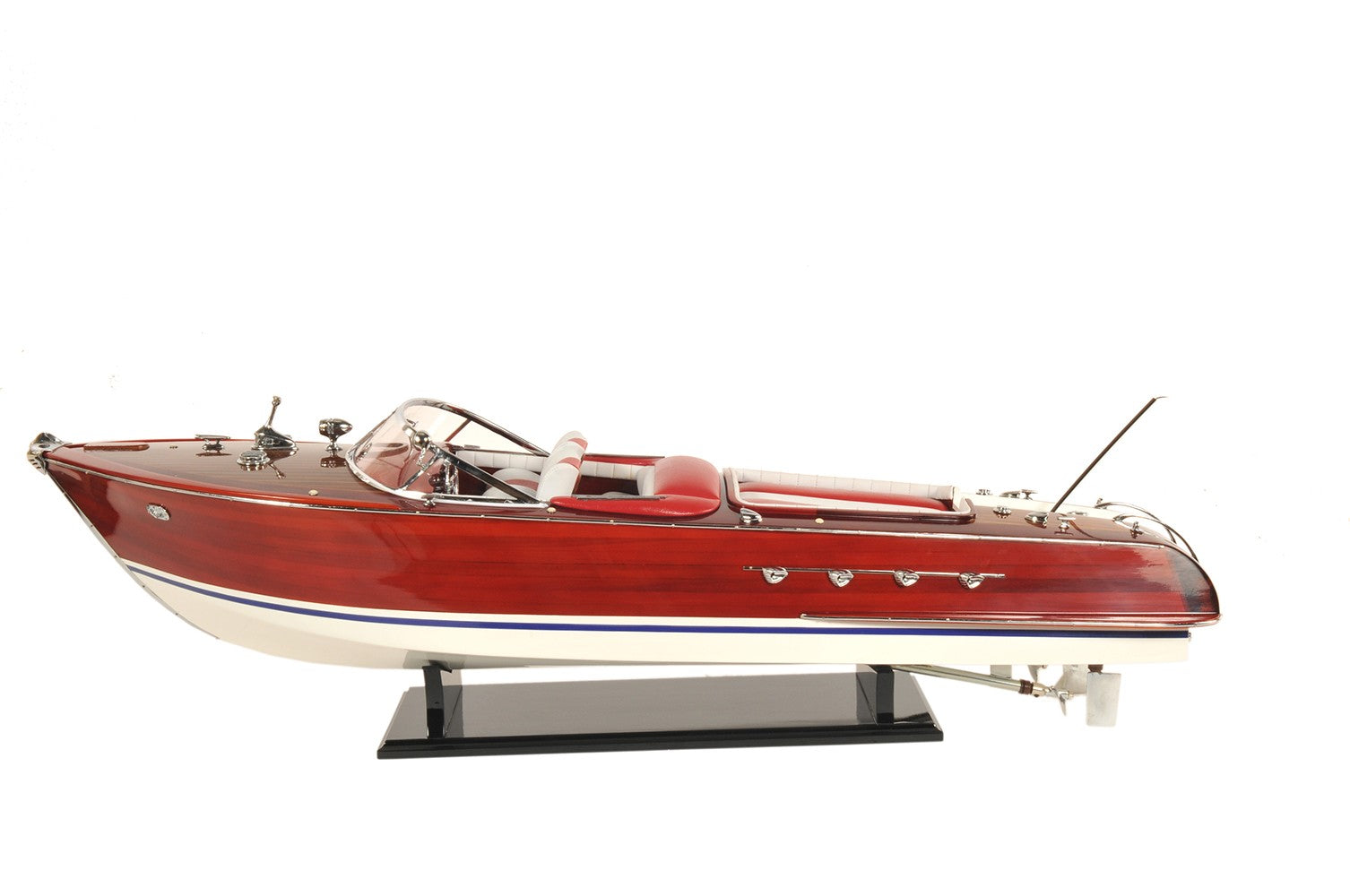 10" Red White And Brown Manufactured Wood Hand Painted Decorative Boat-Sculptures-DECOROLALA