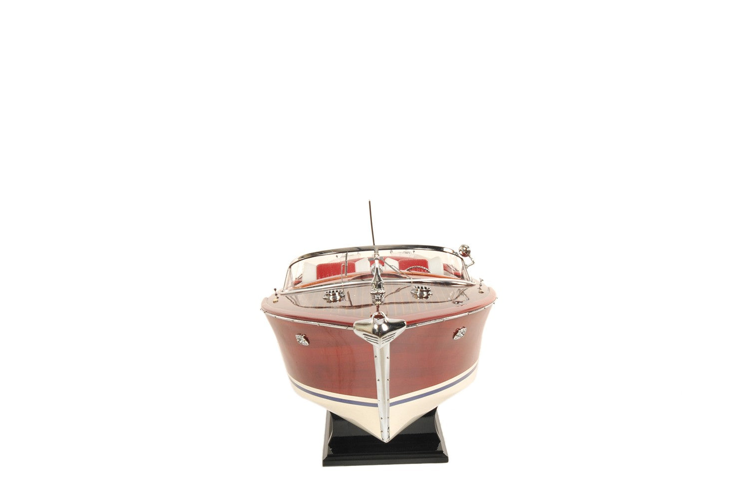 10" Red White And Brown Manufactured Wood Hand Painted Decorative Boat-Sculptures-DECOROLALA