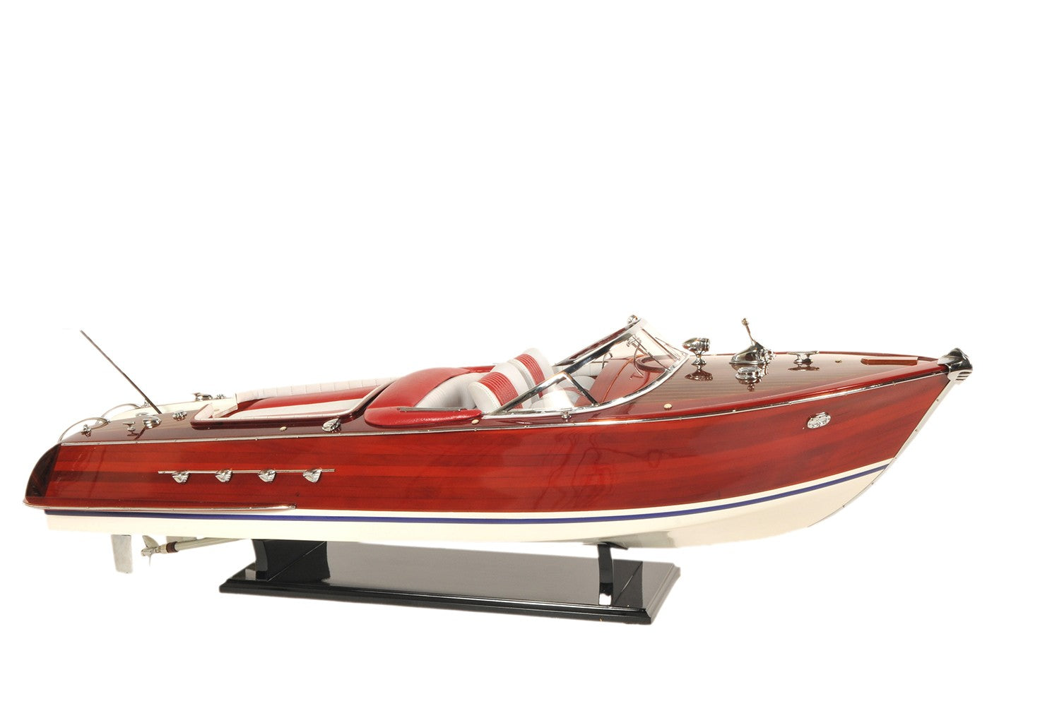 10" Red White And Brown Manufactured Wood Hand Painted Decorative Boat-Sculptures-DECOROLALA