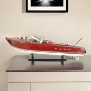 10" Red White And Brown Manufactured Wood Hand Painted Decorative Boat-Sculptures-DECOROLALA