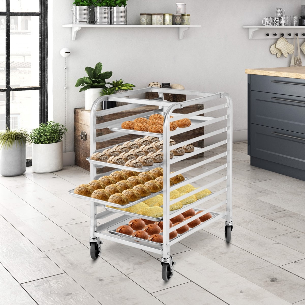 10 Sheets Aluminum Rolling Bakery Pan Rack-Baker’s Racks-DECOROLALA