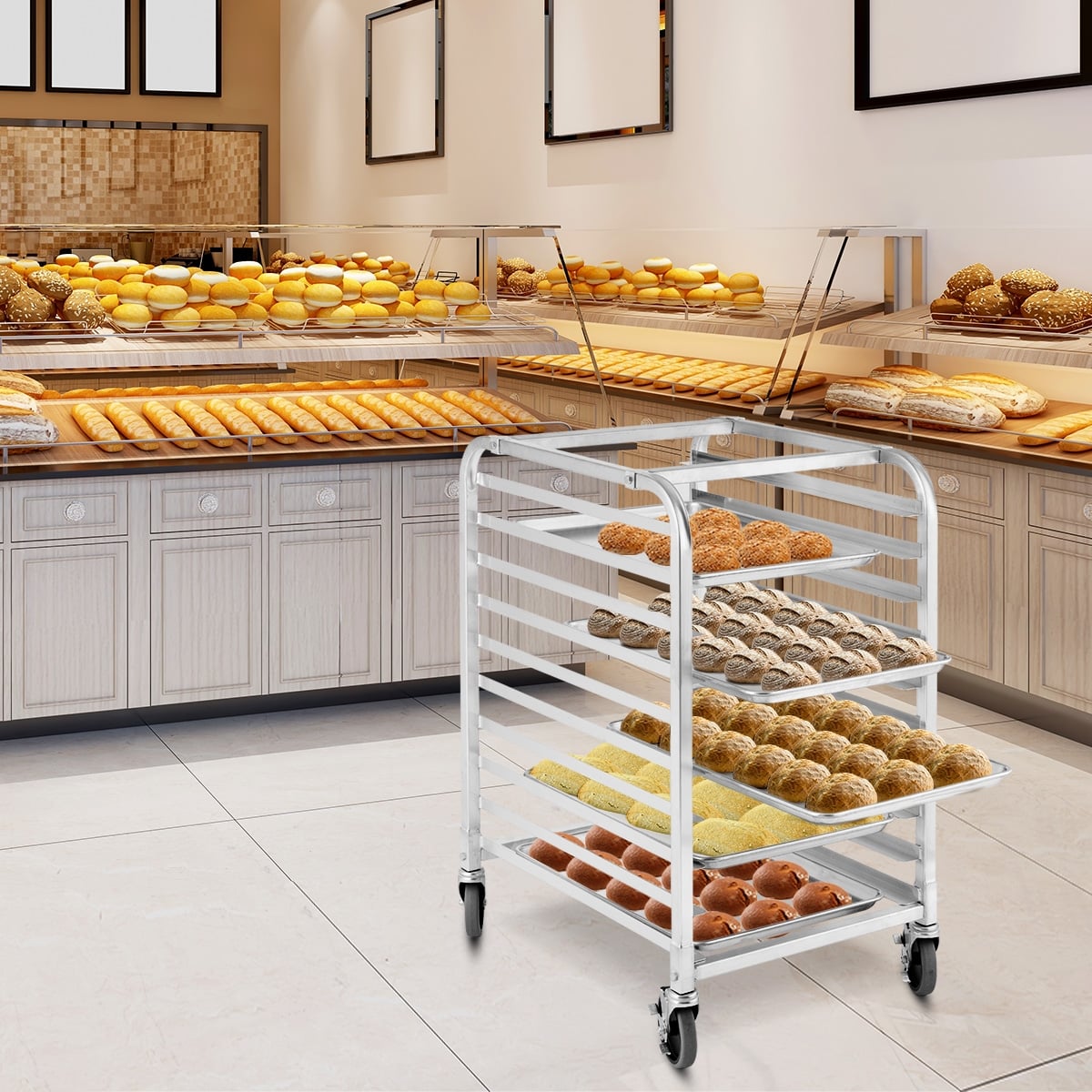 10 Sheets Aluminum Rolling Bakery Pan Rack-Baker’s Racks-DECOROLALA