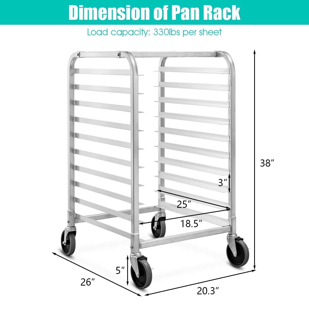 10 Sheets Aluminum Rolling Bakery Pan Rack-Baker’s Racks-DECOROLALA