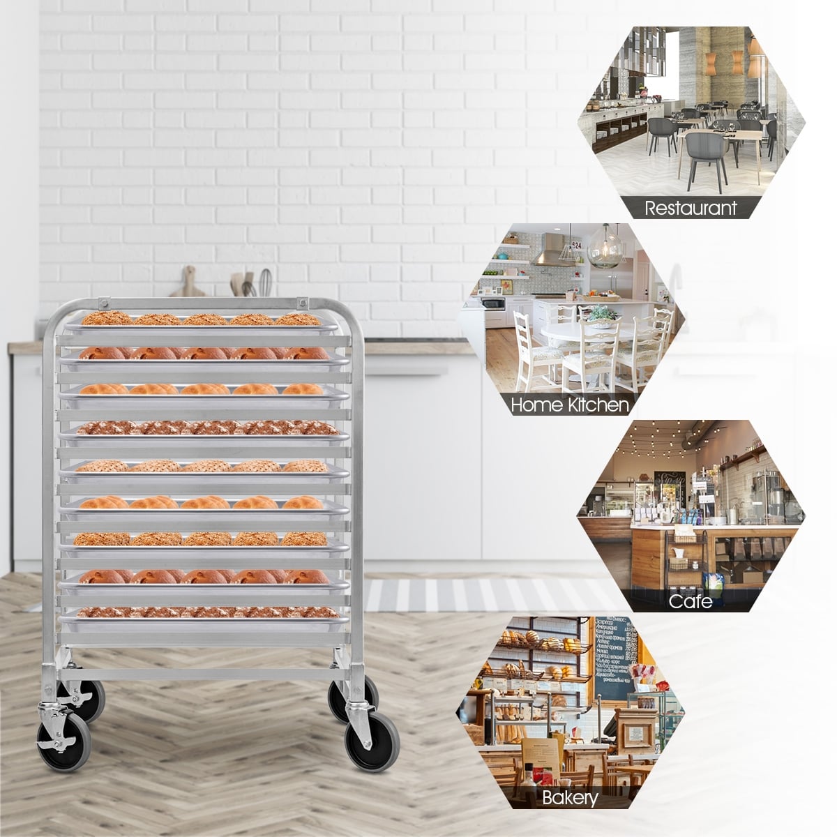 10 Sheets Aluminum Rolling Bakery Pan Rack-Baker’s Racks-DECOROLALA