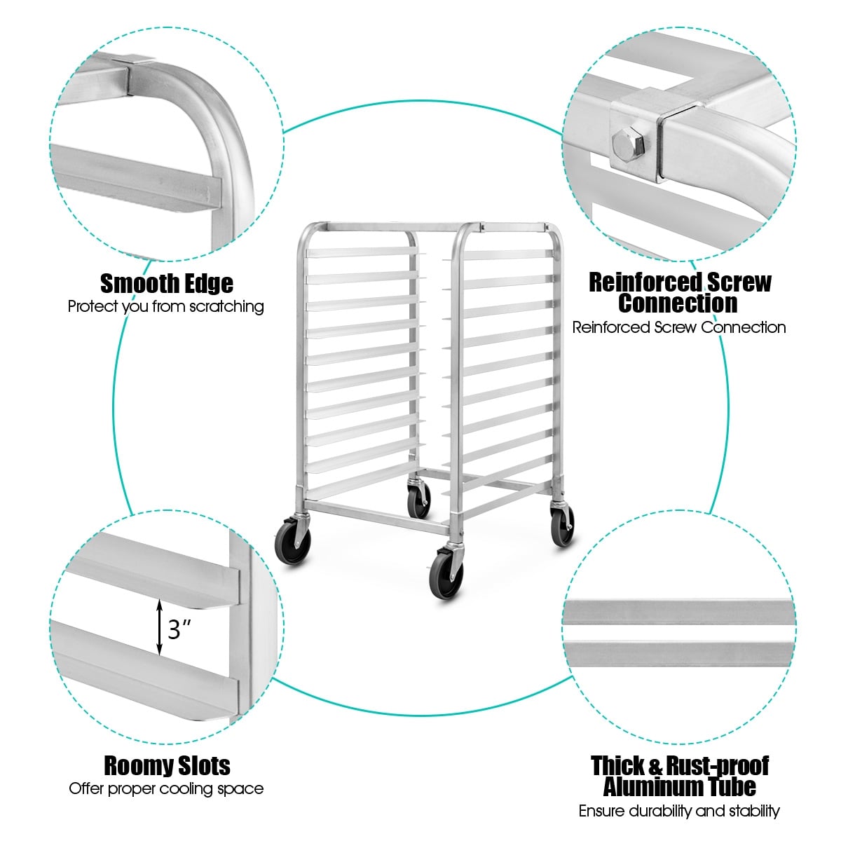 10 Sheets Aluminum Rolling Bakery Pan Rack-Baker’s Racks-DECOROLALA